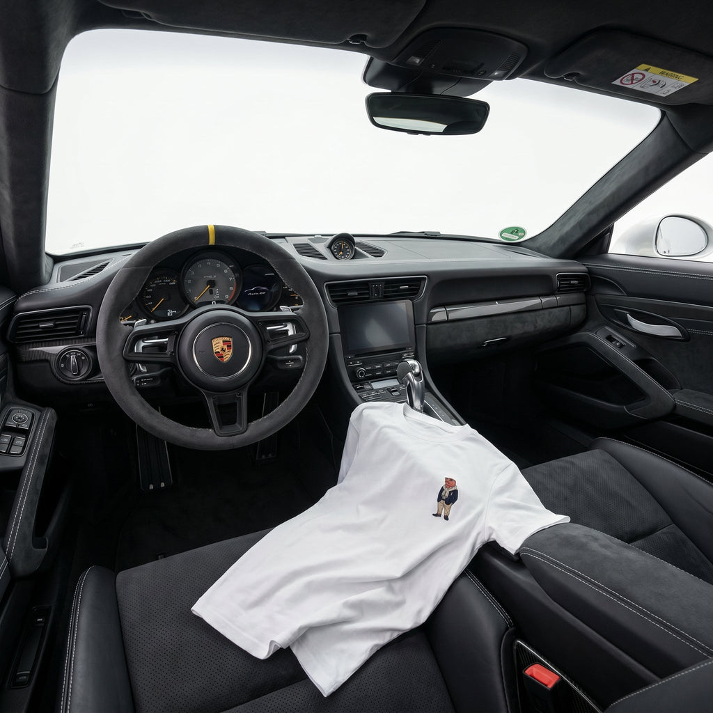 Geiler Lachs Weißes T-Shirt im Porsche