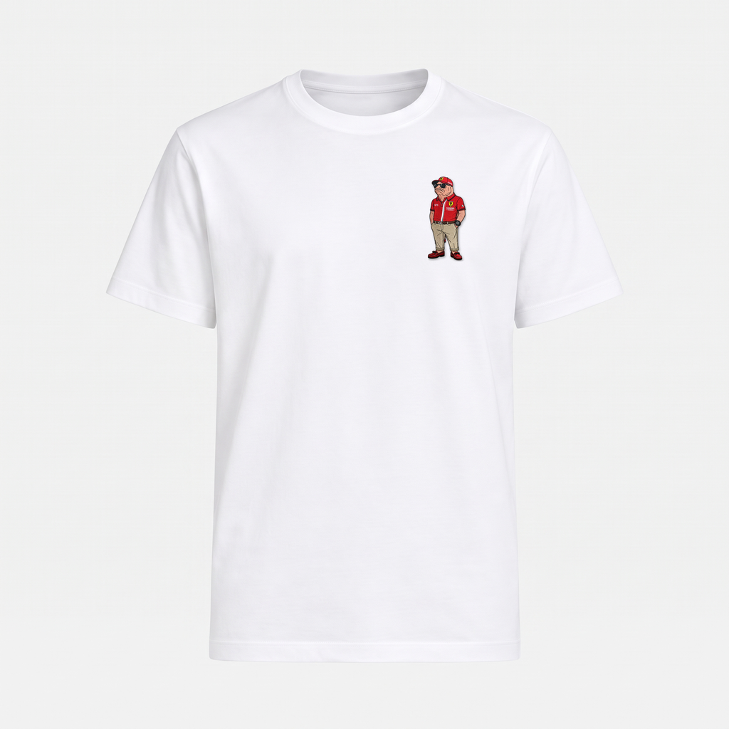 Ferrari Lachs T-Shirt Weiß – Front mit Bruststickerei