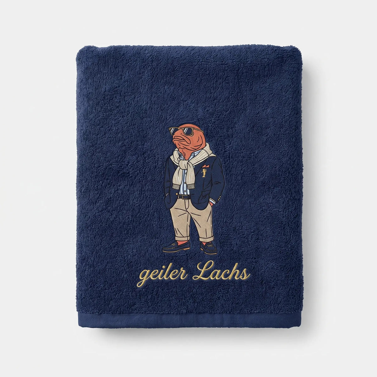 Geiler Lachs Strandhandtuch Navy — Vorderseite