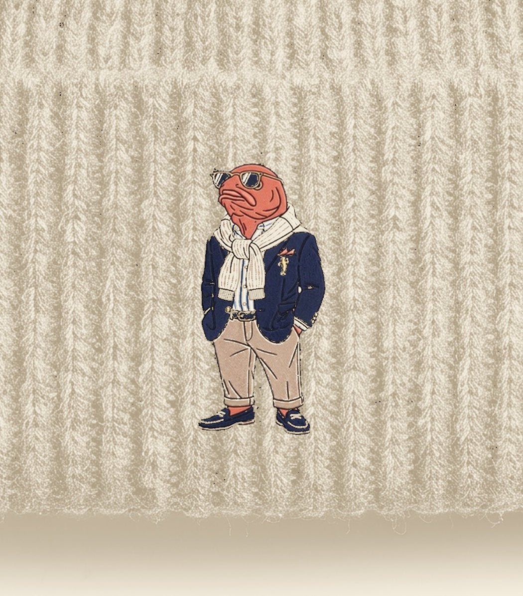 OG Beanie Creme — Stickerei Detail