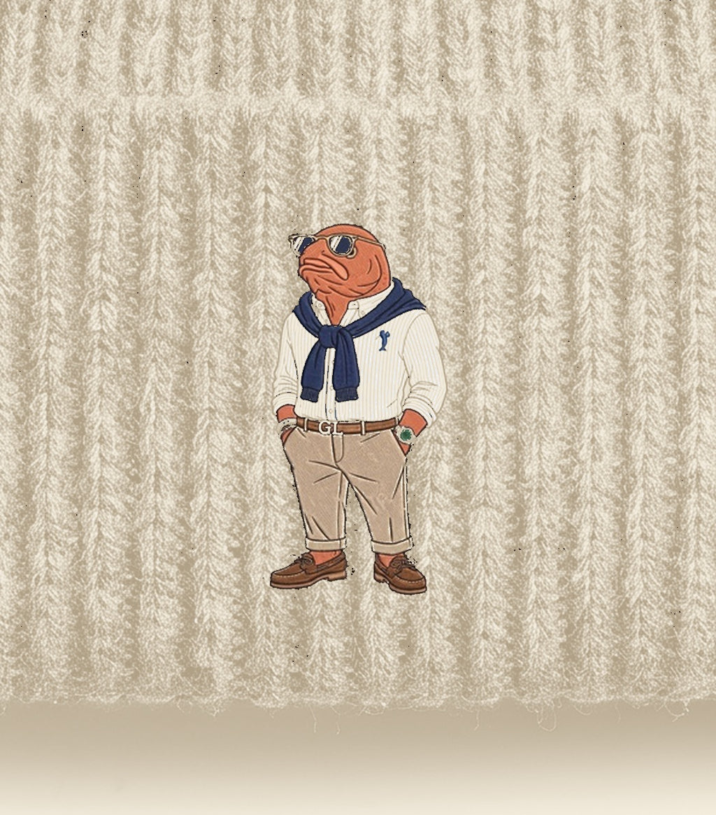 Sylt Beanie Creme — Stickerei Detail