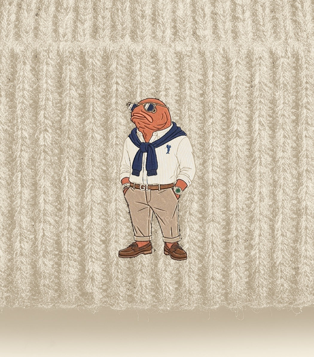Sylt Beanie Creme — Stickerei Detail