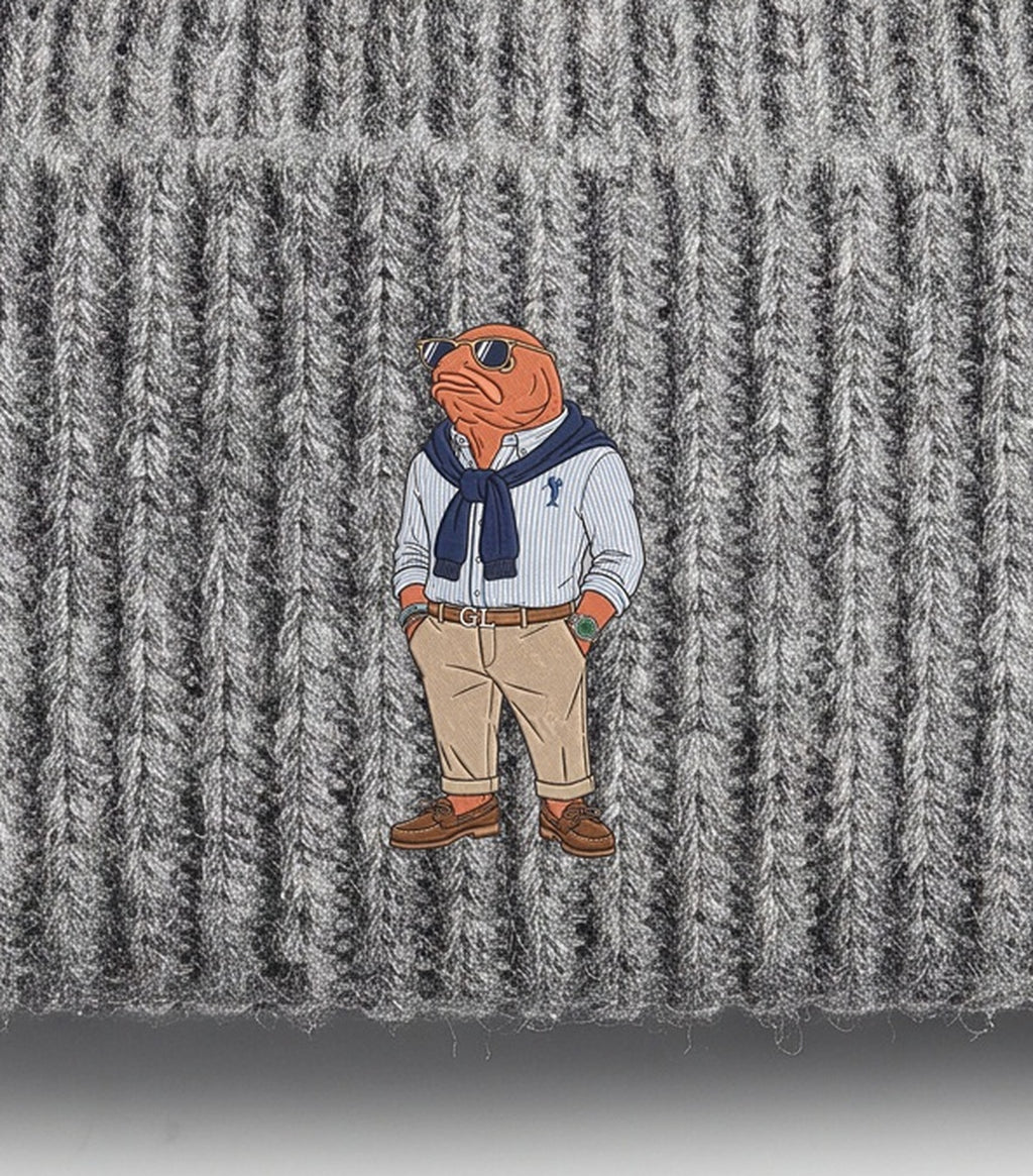 Sylt Beanie Grau — Stickerei Detail