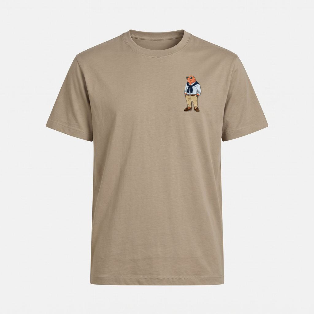 Sylt Lachs T-Shirt Sand – Front mit Bruststickerei