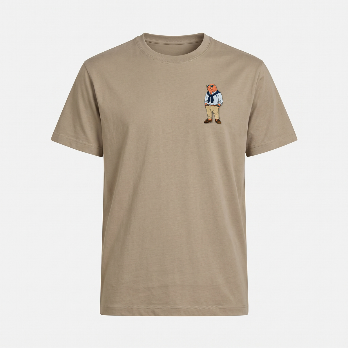 Sylt Lachs T-Shirt Sand – Front mit Bruststickerei