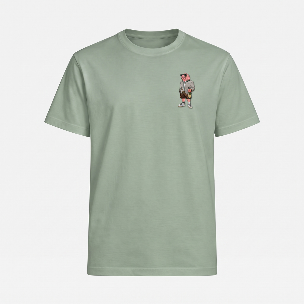 Tegernsee Lachs T-Shirt Salbei – Front mit Bruststickerei