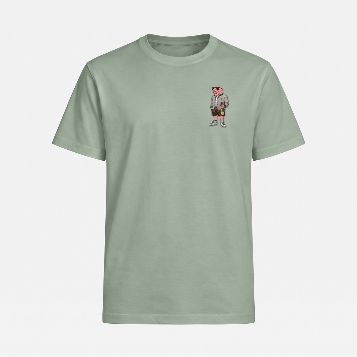 Tegernsee Lachs T-Shirt Salbei – Front mit Bruststickerei