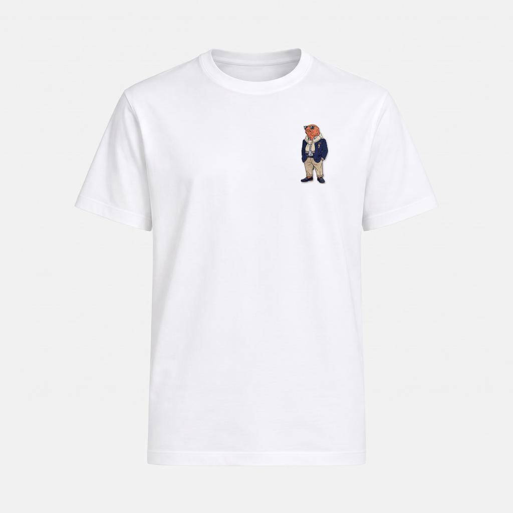 Geiler Lachs OG – Weißes T-Shirt Front (Stickerei)