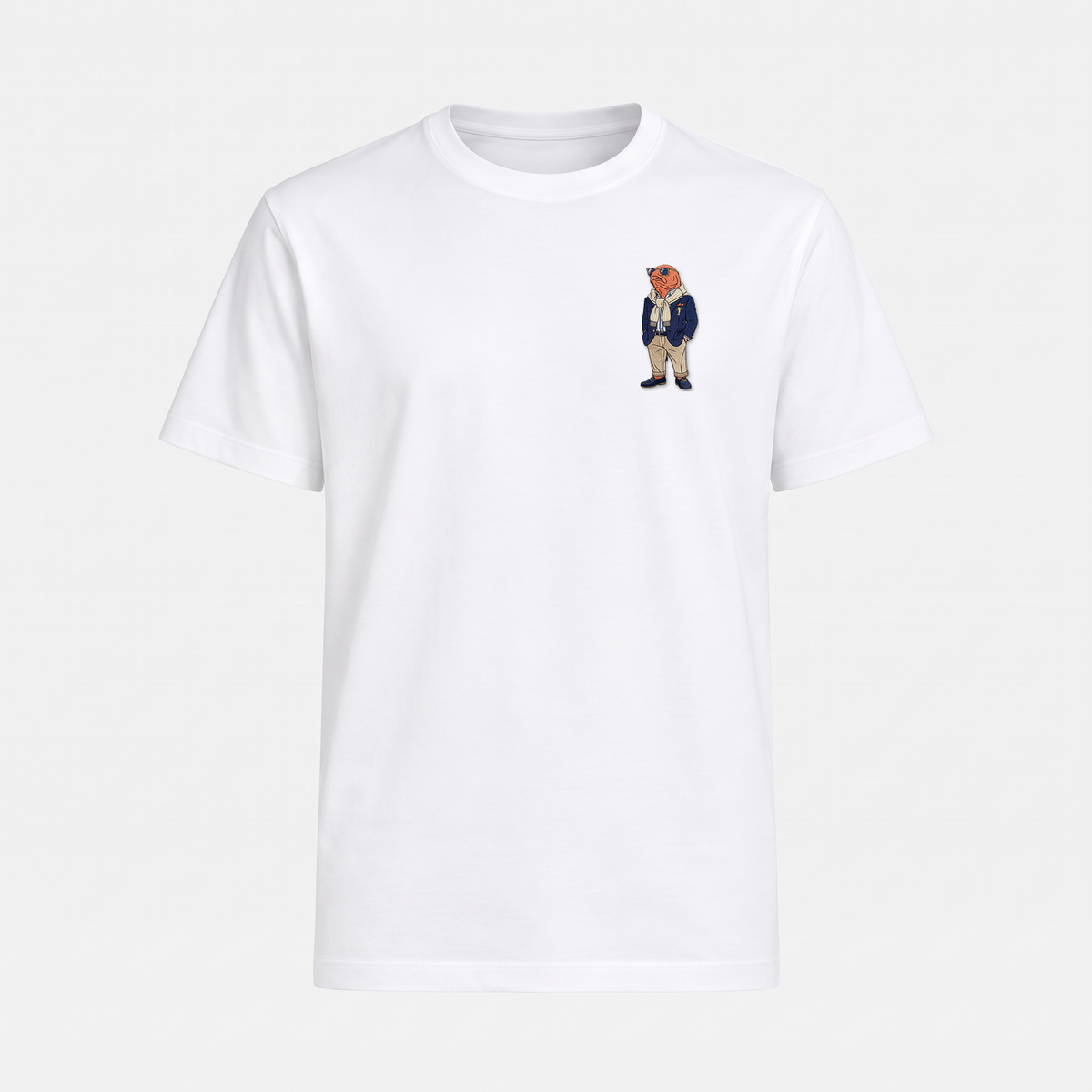 Geiler Lachs OG – Weißes T-Shirt Front (Stickerei)