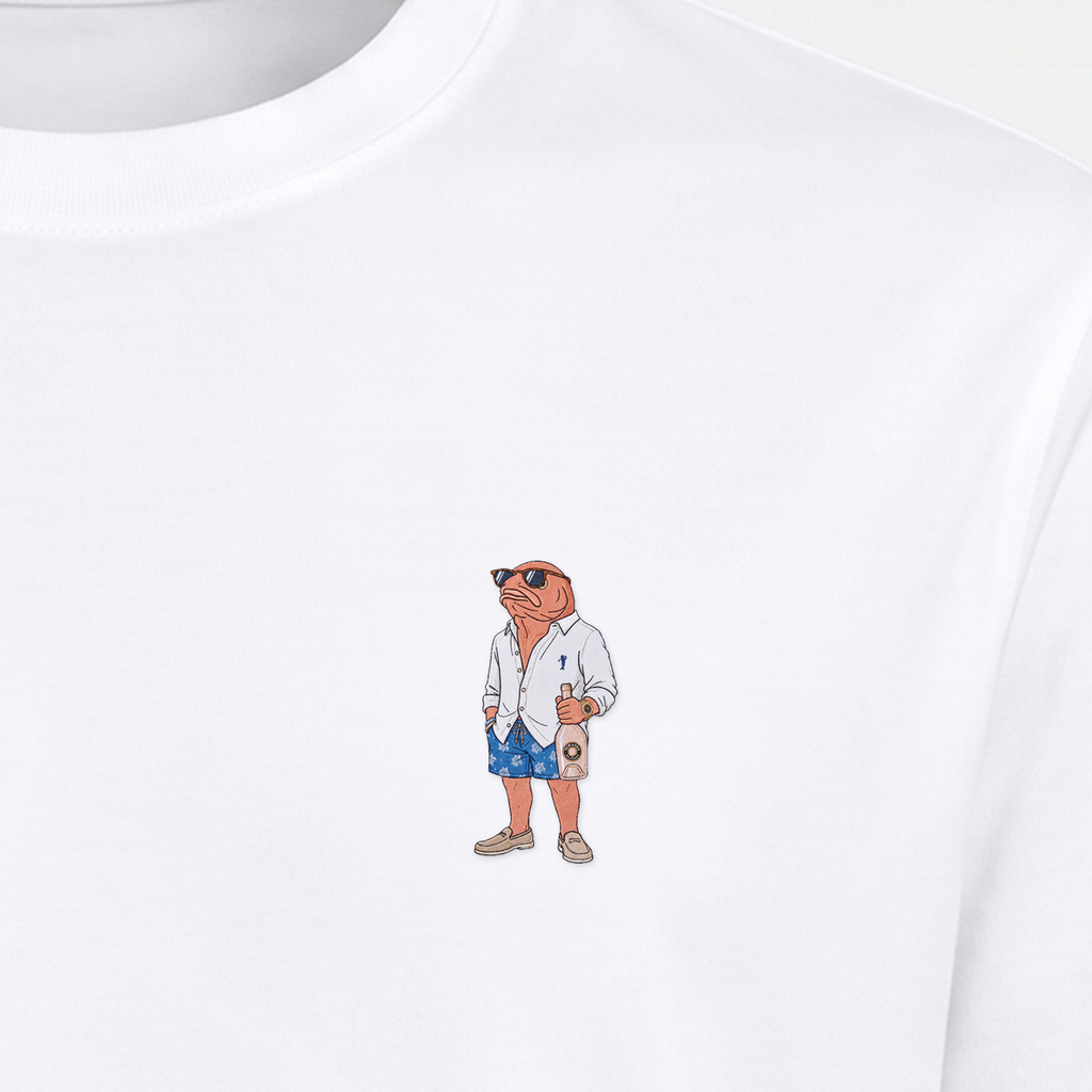 St. Tropez Lachs – Stickdetail Nahaufnahme Weiß