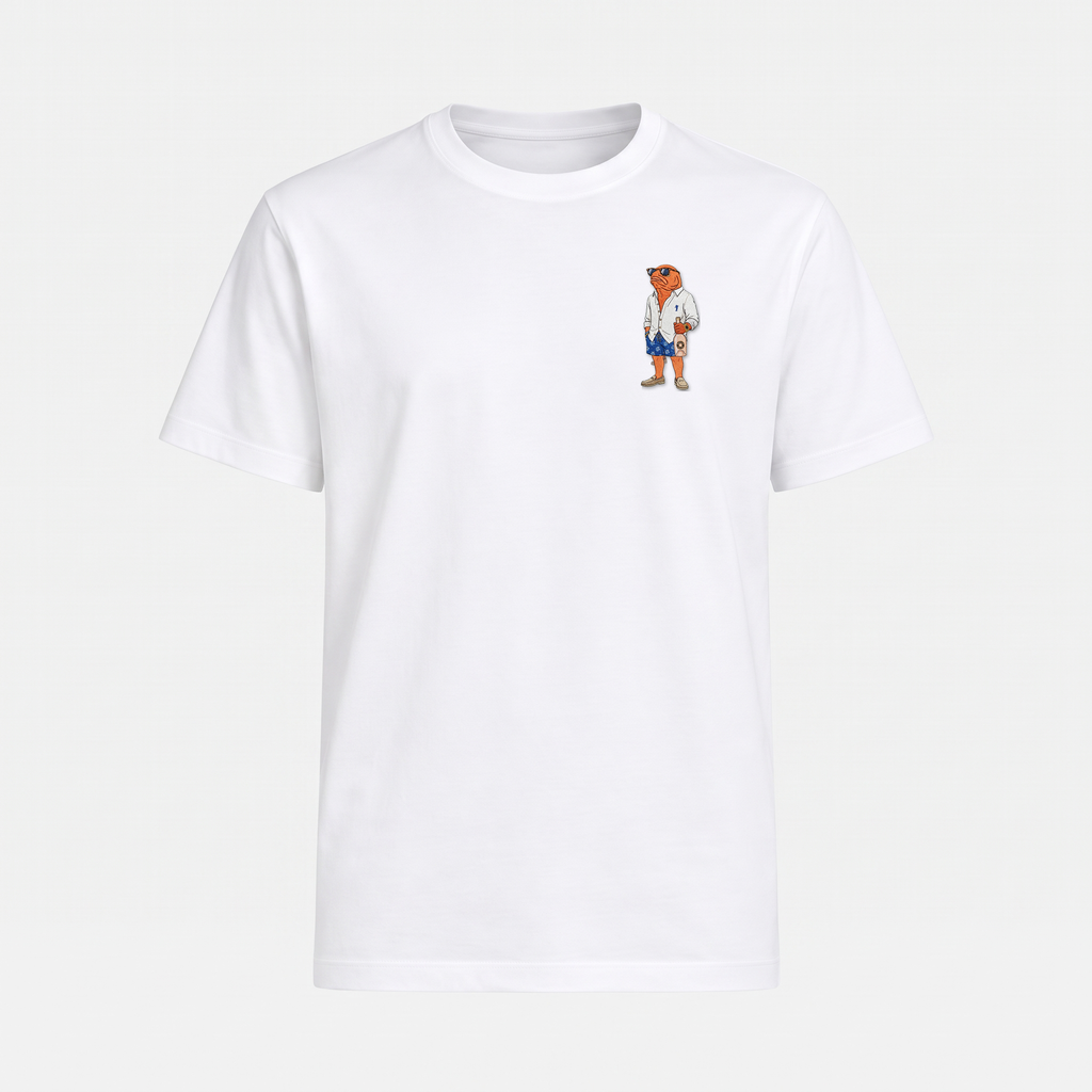 St. Tropez Lachs T-Shirt Weiß – Front mit Bruststickerei