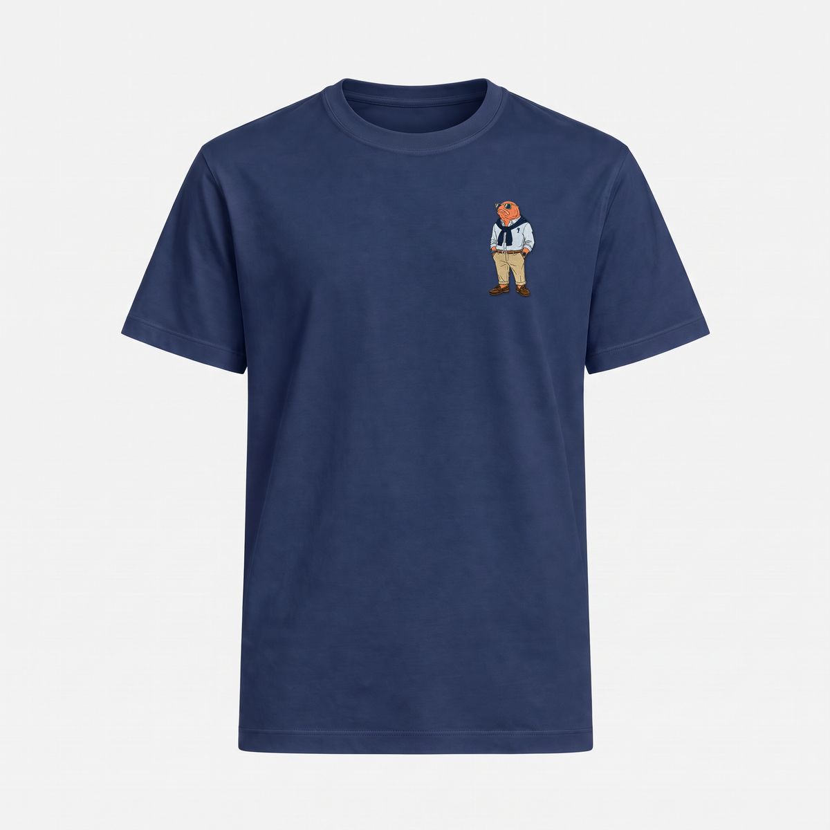 Sylt Lachs T-Shirt Navy – Front mit Bruststickerei