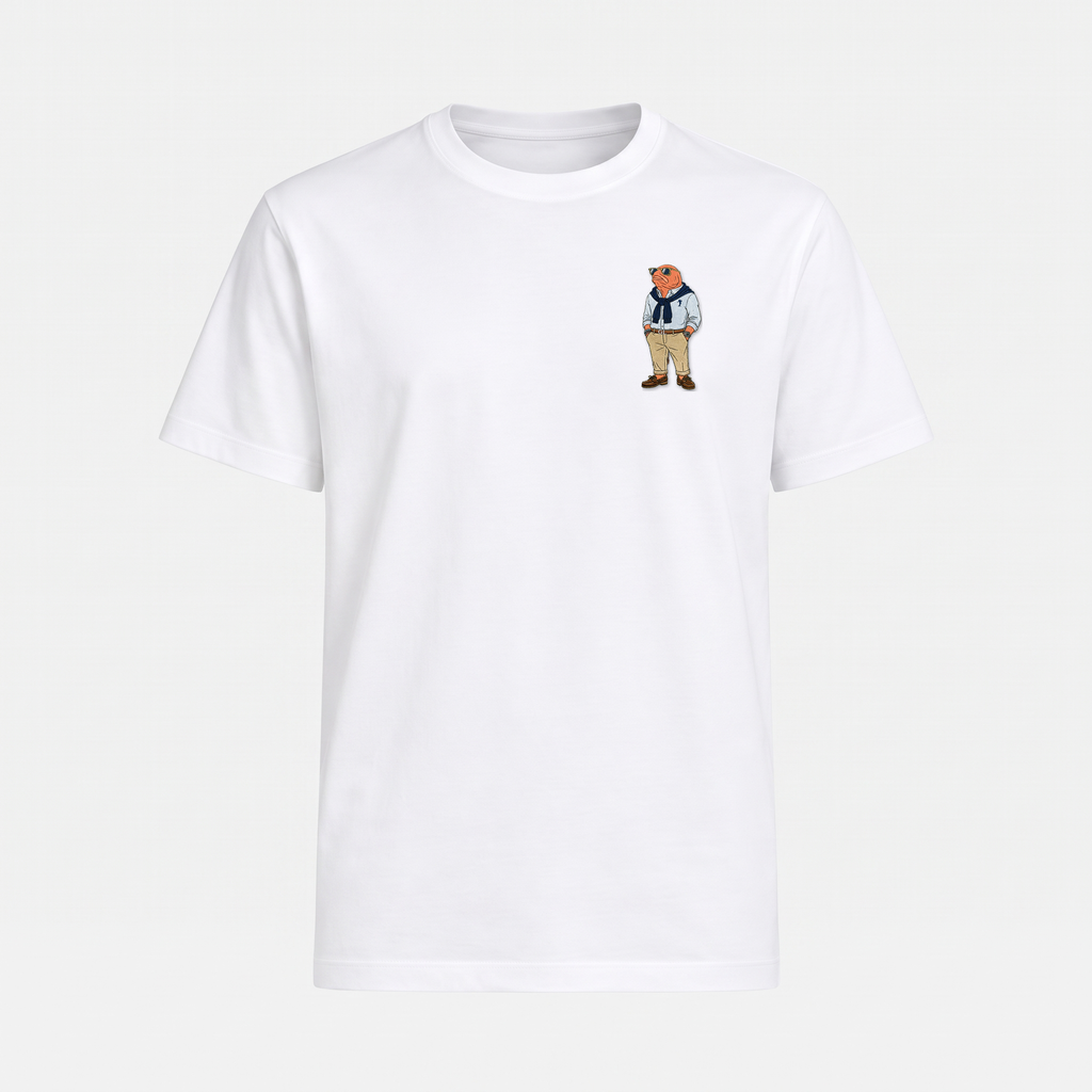 Sylt Lachs T-Shirt Weiß – Front mit Bruststickerei
