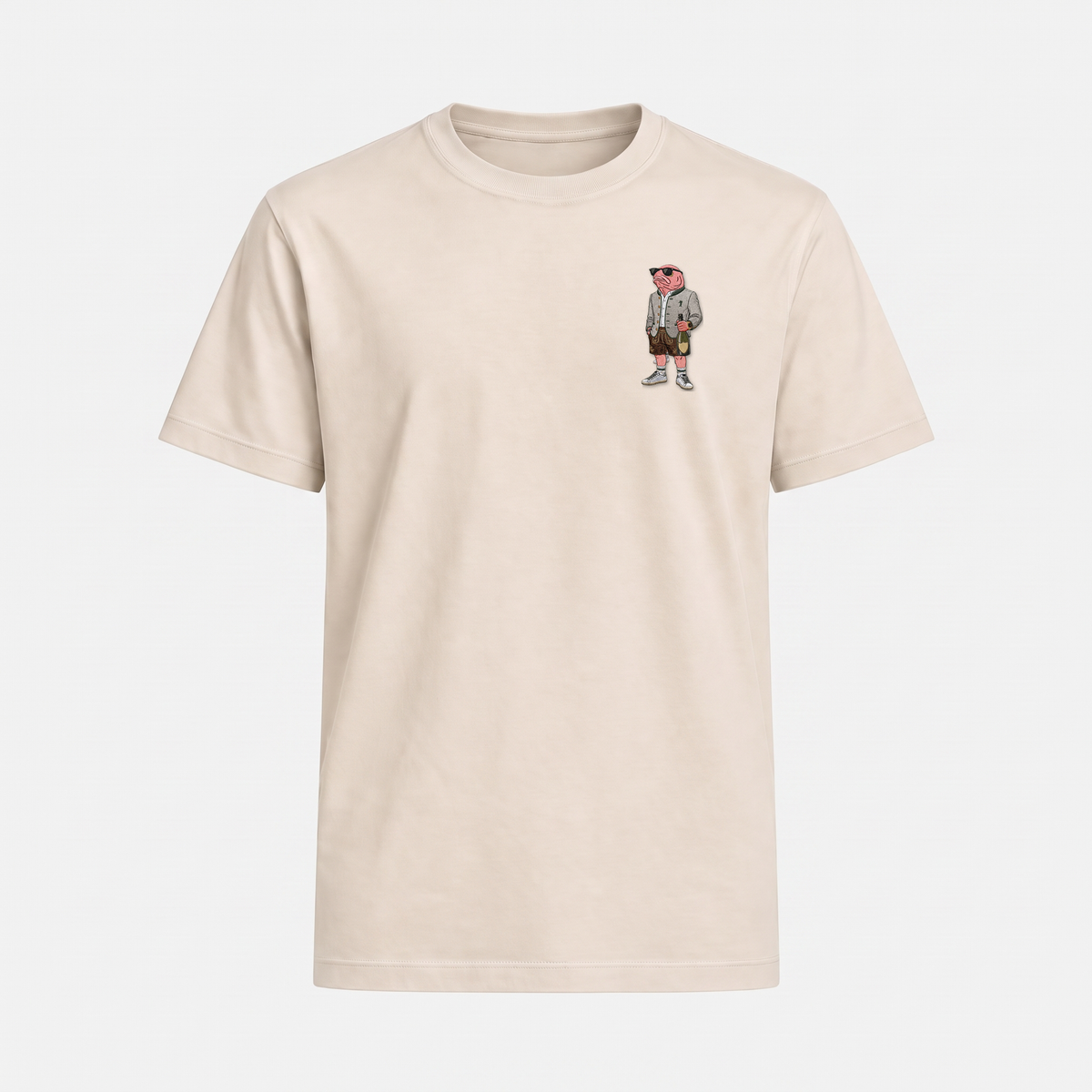Tegernsee Lachs T-Shirt Natürlich – Front mit Bruststickerei